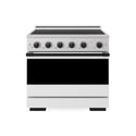 ZLINE Autograph Edition 36 in. 5.2 cu. ft. Marino Induction Range with 5 Element Cooktop and Electric Convection Oven in Satin Stainless Steel with White Matte Door and Matte Black Accents (MINRSZ-WM-36-MB)