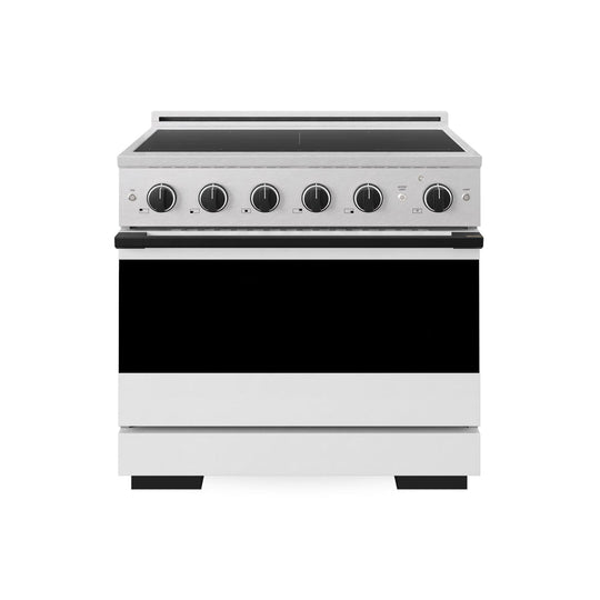 ZLINE Autograph Edition 36 in. 5.2 cu. ft. Marino Induction Range with 5 Element Cooktop and Electric Convection Oven in Satin Stainless Steel with White Matte Door and Matte Black Accents (MINRSZ-WM-36-MB)