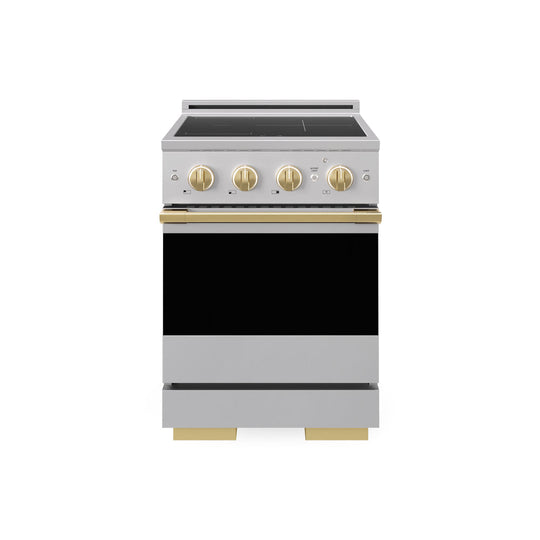 ZLINE Autograph Edition 24 in. 3.2 cu. ft. Marino Induction Range with 3 Element Cooktop and Electric Convection Oven in Stainless Steel with Polished Gold Accents (MINRZ-24-G)