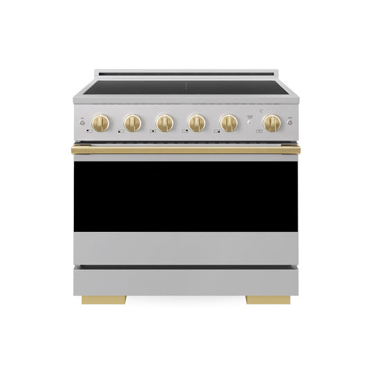 ZLINE Autograph Edition 36 in. 5.2 cu. ft. Marino Induction Range with 5 Element Cooktop and Electric Convection Oven in Stainless Steel with Polished Gold Accents (MINRZ-36-G)