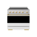 ZLINE Autograph Edition 36 in. 5.2 cu. ft. Marino Induction Range with 5 Element Cooktop and Electric Convection Oven in Stainless Steel with White Matte Door and Polished Gold Accents (MINRZ-WM-36-G)
