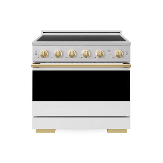 ZLINE Autograph Edition 36 in. 5.2 cu. ft. Marino Induction Range with 5 Element Cooktop and Electric Convection Oven in Stainless Steel with White Matte Door and Polished Gold Accents (MINRZ-WM-36-G)