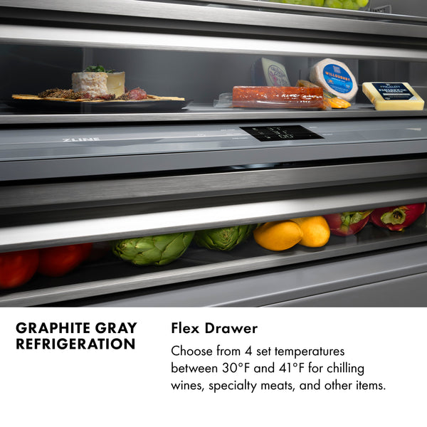 ZLINE Autograph Edition 30 in. 16.1 cu. ft. Built-In Bottom Freezer Refrigerator with Water Dispenser and Ice Maker in White Matte with Graphite Gray Interior and Polished Gold Accents (GRBIVZ-WM-30-G)