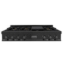 ZLINE 48 in. Porcelain Gas Rangetop in Black Stainless Steel with Brass Burners and Griddle (RTB-BR-48) front, oven closed.