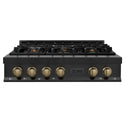 ZLINE Autograph Edition 36 in. Legacy Gas Rangetop with 6 Burners and Porcelain Cooktop in Black Stainless Steel with Champagne Bronze Accents (RTBZ-36-CB)