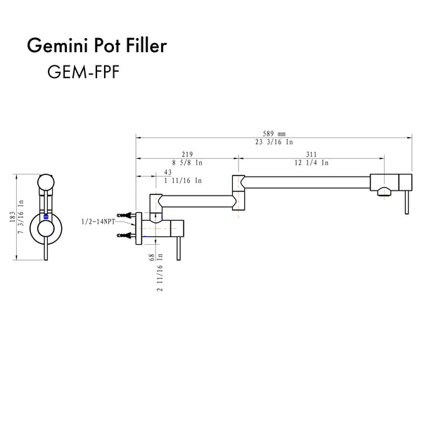 ZLINE Gemini Pot Filler in Polished Gold (GEM-FPF-PG)