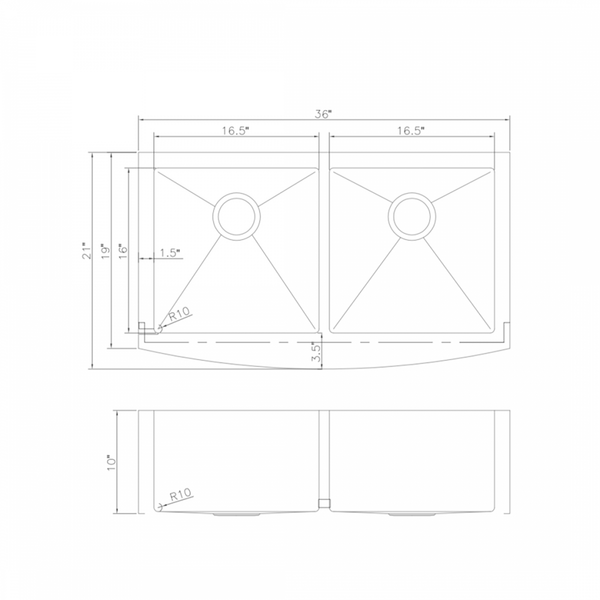 ZLINE 36 in. Niseko Farmhouse Apron Mount Double Bowl Stainless Steel Kitchen Sink with Bottom Grid (SA50D-36)