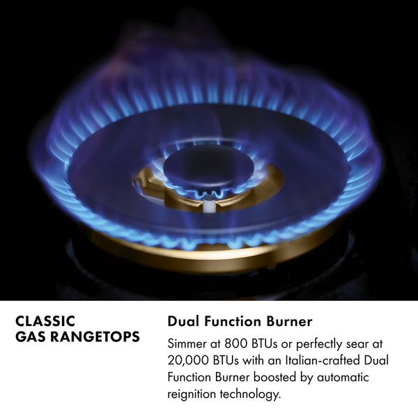 ZLINE 30 in. Classic Gas Rangetop with 4 Brass Burners and Porcelain Cooktop in Black Stainless Steel (RTB-BR-30)