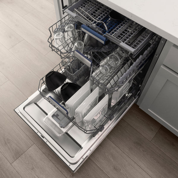 ZLINE Autograph Edition 24 in. Tallac Series 3rd Rack Dishwasher with Auto Door Open Drying, 51dBa, Stainless Steel Panel with Polished Gold Handle (DWVZ-304-24-G)