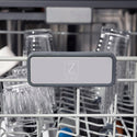 ZLINE Autograph Edition 24 in. Monument Series 3rd Rack Top Touch Control Tall Tub Dishwasher in Black Matte with Champagne Bronze Handle, 45dBa (DWMTZ-BLM-24-CB) close-up, ZLINE logo on dish rack.