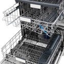 ZLINE Autograph Edition 24 in. Monument Series 3rd Rack Top Touch Control Tall Tub Dishwasher in Black Matte with Champagne Bronze Handle, 45dBa (DWMTZ-BLM-24-CB) adjustable racks extended from above.