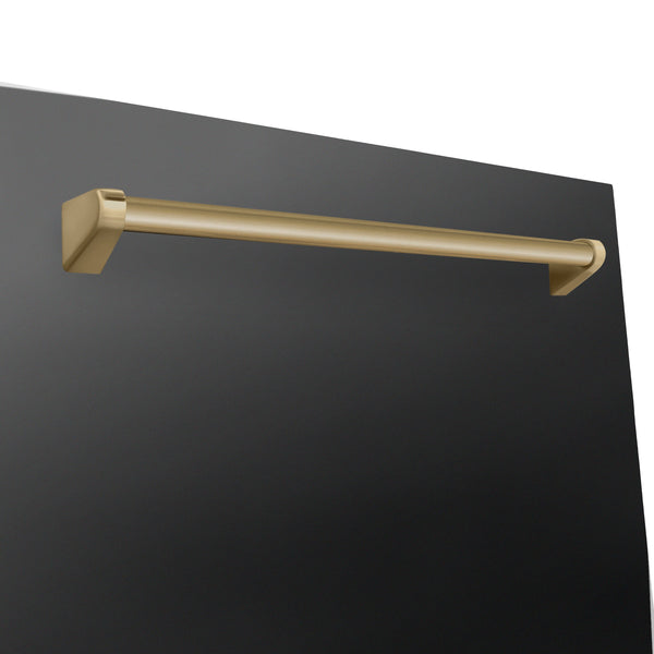 ZLINE Autograph Edition 24" Monument Series 3rd Rack Top Touch Control Tall Tub Dishwasher in Black Stainless Steel with Champagne Bronze Handle, 45dBa (DWMTZ-BS-24-CB)