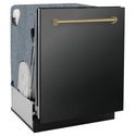 ZLINE Autograph Edition 24" Monument Series 3rd Rack Top Touch Control Tall Tub Dishwasher in Black Stainless Steel with Champagne Bronze Handle, 45dBa (DWMTZ-BS-24-CB)