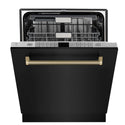 ZLINE Autograph Edition 24 in. Monument Series 3rd Rack Top Touch Control Tall Tub Dishwasher in Black Stainless Steel with Champagne Bronze Helix Handle, 45dBa (DWMTZ-BS-24-KCB)