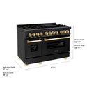 ZLINE Autograph Edition 48 in. 6.0 cu. ft. Legacy Dual Fuel Range with 7 Burner Gas Cooktop and 2 Electric Ovens in Black Stainless Steel and Polished Gold Accents (RABZ-48-G)