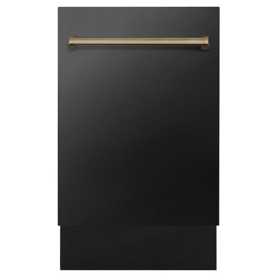 ZLINE Autograph Edition 18” Tallac Series 3rd Rack Top Control Built-In Dishwasher in Black Stainless Steel with Champagne Bronze Handle, 51dBa (DWVZ-BS-18-CB)