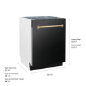 ZLINE Autograph Edition 24 in. Tallac Series 3rd Rack Top Control Built-In Tall Tub Dishwasher in Black Stainless Steel with Champagne Bronze Handle, 51dBa (DWVZ-BS-24-CB)