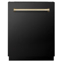 ZLINE Autograph Edition 24" Tallac Series 3rd Rack Top Control Built-In Tall Tub Dishwasher in Black Stainless Steel with Polished Gold Handle, 51dBa (DWVZ-BS-24-G)