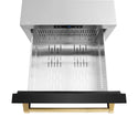 ZLINE Autograph Edition 24 in. Touchstone 168 Can Outdoor-Rated Dual Refrigerator Drawer with Black Stainless Steel Doors and Polished Gold Handles (RDSOZ-BS-24-G)
