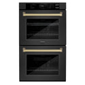 ZLINE 30 in. Autograph Edition Professional True Convection Double Wall Oven with Air Fry and Self Clean in Black Stainless Steel with Champagne Bronze Handles (WADBZ-30-CB)