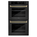 ZLINE Autograph Edition 30 in. Professional True Convection Double Wall Oven with Air Fry and Self Clean in Black Stainless Steel with Champagne Bronze Helix Handles (WADBZ-30-KCB)