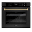 ZLINE Autograph Edition 30 in. Professional True Convection Single Wall Oven with Air Fry and Self Clean in Black Stainless Steel with Champagne Bronze Helix Handle (WASBZ-30-KCB)