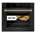 ZLINE Autograph Edition 30 in. Professional True Convection Single Wall Oven with Air Fry and Self Clean in Black Stainless Steel with Polished Gold Helix Handle (WASBZ-30-KG)