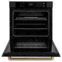 ZLINE Autograph Edition 30 in. Professional True Convection Single Wall Oven with Air Fry and Self Clean in Black Stainless Steel with Polished Gold Helix Handle (WASBZ-30-KG)