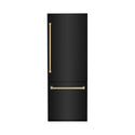 ZLINE Autograph Edition 30 in. 16.1 cu. ft. Built-In Bottom Freezer Refrigerator with Water Dispenser and Ice Maker in Black Stainless Steel with Champagne Bronze Accents (RBIVZ-BS-30-CB)