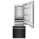 ZLINE Autograph Edition 30 in. 16.1 cu. ft. Built-In Bottom Freezer Refrigerator with Water Dispenser and Ice Maker in Black Stainless Steel with Champagne Bronze Accents (RBIVZ-BS-30-CB)