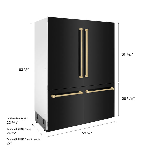 ZLINE Autograph Edition 60 in. 32.2 cu. ft. French Door Built-In Bottom Freezer Refrigerator with Water Dispenser and Ice Maker in Black Stainless Steel with Champagne Bronze Accents (RBIVZ-BS-60-CB)