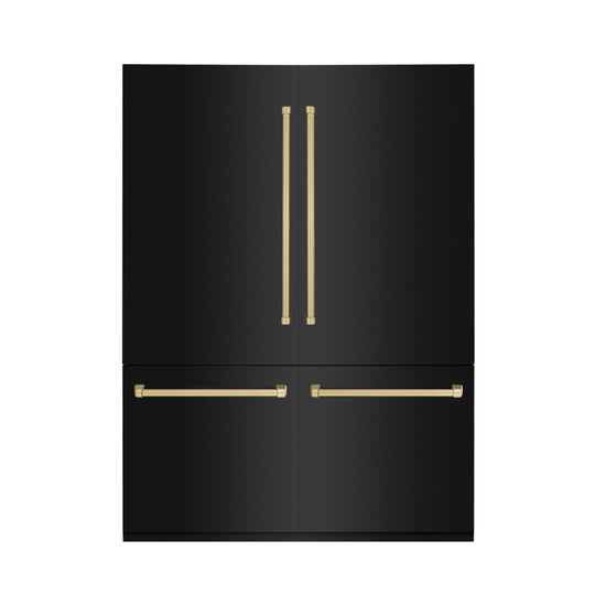 ZLINE Autograph Edition 60 in. 32.2 cu. ft. French Door Built-In Bottom Freezer Refrigerator with Water Dispenser and Ice Maker in Black Stainless Steel with Champagne Bronze Accents (RBIVZ-BS-60-CB)