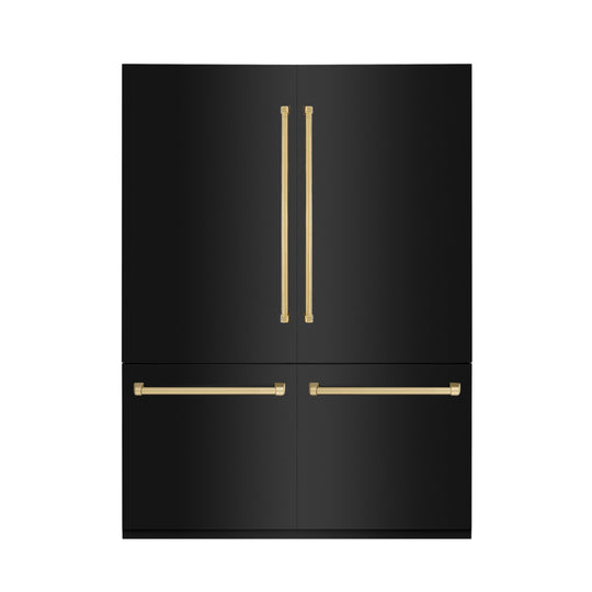ZLINE Autograph Edition 60 in. 32.2 cu. ft. French Door Built-In Bottom Freezer Refrigerator with Water Dispenser and Ice Maker in Black Stainless Steel with Polished Gold Accents (RBIVZ-BS-60-G)