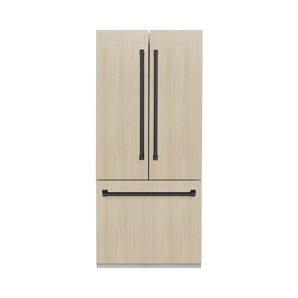 ZLINE Autograph Edition 36 in. 19.6 cu. ft. Panel Ready French Door Built-In Bottom Freezer Refrigerator with Water Dispenser and Ice Maker with Graphite Gray Interior and Matte Black Accents (GRBIVZ-36-MB)