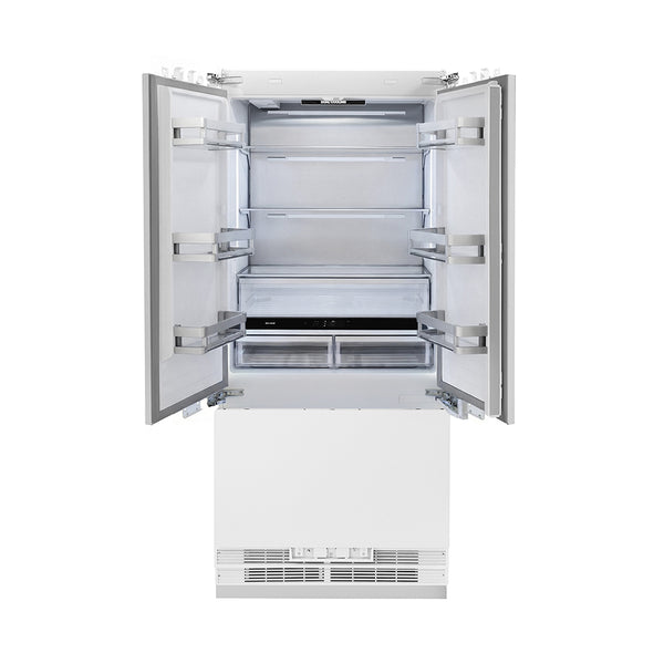 ZLINE Autograph Edition 36 in. 19.6 cu. ft. Panel Ready French Door Built-In Bottom Freezer Refrigerator with Water Dispenser and Ice Maker with Champagne Bronze Accents (RBIVZ-36-CB)