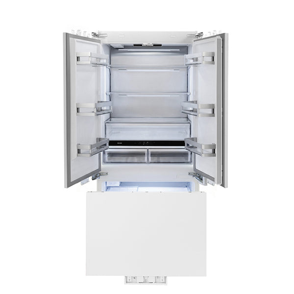 ZLINE Autograph Edition 36 in. 19.6 cu. ft. Panel Ready French Door Built-In Bottom Freezer Refrigerator with Water Dispenser and Ice Maker with Champagne Bronze Accents (RBIVZ-36-CB)