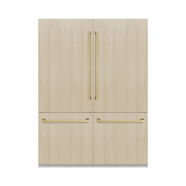 ZLINE Autograph Edition 60 in. 32.2 cu. ft. Panel Ready French Door Built-In Bottom Freezer Refrigerator with Water Dispenser and Ice Maker with Champagne Bronze Accents (RBIVZ-60-CB)