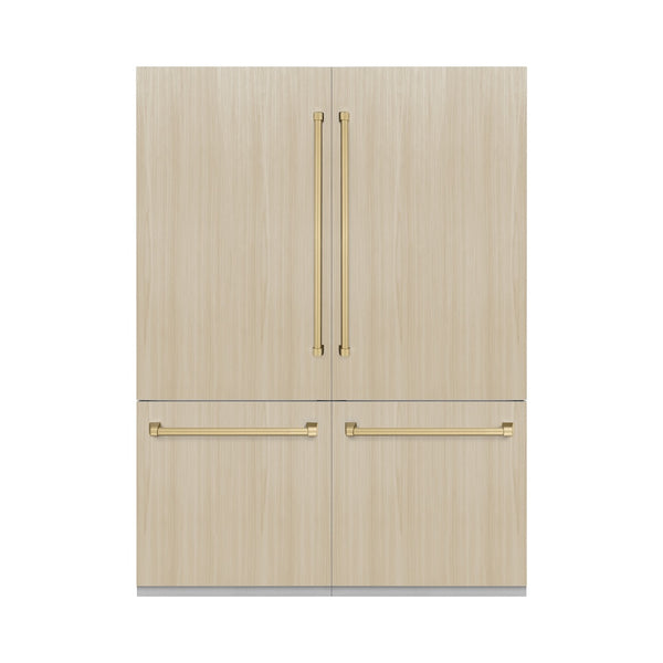 ZLINE Autograph Edition 60 in. 32.2 cu. ft. Panel Ready French Door Built-In Bottom Freezer Refrigerator with Water Dispenser and Ice Maker with Champagne Bronze Accents (RBIVZ-60-CB)