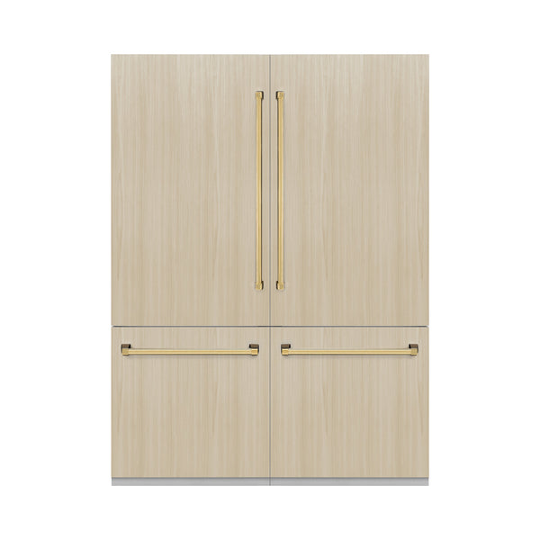 ZLINE Autograph Edition 60 in. 32.2 cu. ft. Panel Ready French Door Built-In Bottom Freezer Refrigerator with Water Dispenser and Ice Maker with Polished Gold Accents (RBIVZ-60-G)