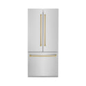 ZLINE Autograph Edition 36 in. 19.6 cu. ft. French Door Built-In Bottom Freezer Refrigerator with Water Dispenser and Ice Maker in Stainless Steel with Champagne Bronze Accents (RBIVZ-304-36-CB)