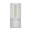 ZLINE Autograph Edition 36 in. 19.6 cu. ft. French Door Built-In Bottom Freezer Refrigerator with Water Dispenser and Ice Maker in Stainless Steel with Polished Gold Accents (RBIVZ-304-36-G)