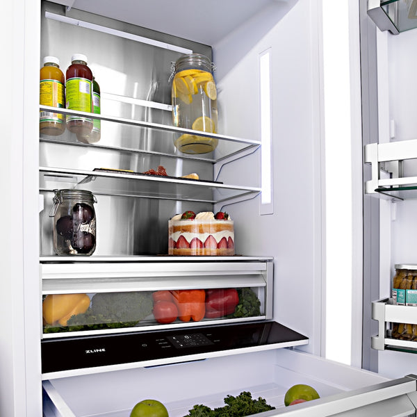 ZLINE Autograph Edition 60 in. 32.2 cu. ft. French Door Built-In Bottom Freezer Refrigerator with Water Dispenser and Ice Maker in Stainless Steel with Champagne Bronze Accents (RBIVZ-304-60-CB)