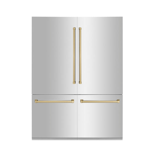 ZLINE Autograph Edition 60 in. 32.2 cu. ft. French Door Built-In Bottom Freezer Refrigerator with Water Dispenser and Ice Maker in Stainless Steel with Champagne Bronze Accents (RBIVZ-304-60-CB)