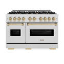 ZLINE Autograph Edition 48 in. 6.7 cu. ft. Classic Double Oven Gas Range with 8 Burner Cooktop in Satin Stainless Steel and Champagne Bronze Accents (CGRSZ-48-CB)