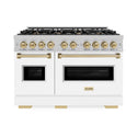 ZLINE Autograph Edition 48 in. 6.7 cu. ft. Classic Double Oven Dual Fuel Range with 8 Burner Gas Cooktop in DuraSnow® Stainless Steel with White Matte Doors and Champagne Bronze Accents (CDRSZ-WM-48-CB)