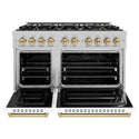 ZLINE Autograph Edition 48 in. 6.7 cu. ft. Classic Double Oven Dual Fuel Range with 8 Burner Gas Cooktop in DuraSnow® Stainless Steel with White Matte Doors and Champagne Bronze Accents (CDRSZ-WM-48-CB)