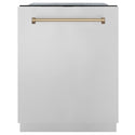 ZLINE Autograph Edition 24 in. Monument Series 3rd Rack Top Touch Control Tall Tub Dishwasher in Stainless Steel with Champagne Bronze Handle, 45dBa (DWMTZ-304-24-CB)