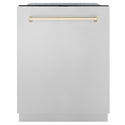 ZLINE Autograph Edition 24 in. Tall Tub Dishwasher with Stainless Steel panel and Gold Accent Handle front.