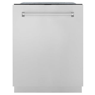 ZLINE 24 in. Monument Series 3rd Rack Top Touch Control Dishwasher with Stainless Steel Panel, 45dBa (DWMT-304-24) front, closed.
