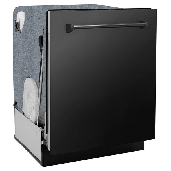 ZLINE 24 in. Monument Series 3rd Rack Top Touch Control Dishwasher with Black Stainless Steel Panel, 45dBa (DWMT-BS-24) side, closed.